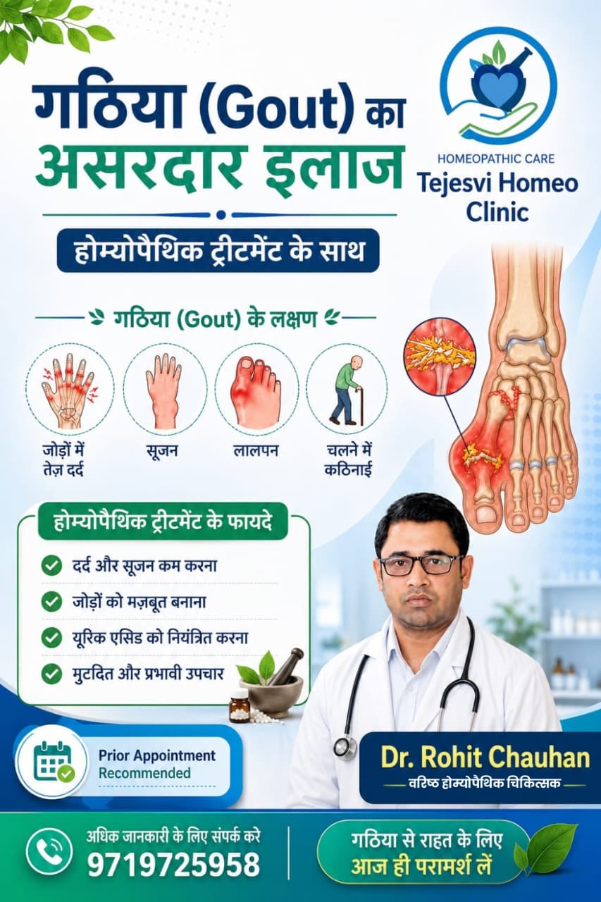 Gout treatment poster — Tejasvi Homoeo Clinic